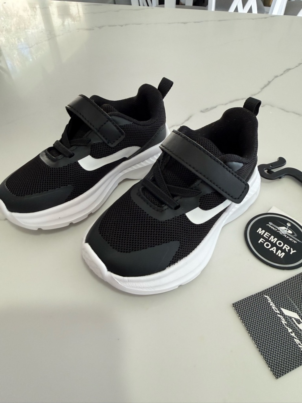Toddler Pro Player Black and White Athletic Sneakers with Memory Foam